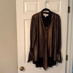 Metallic Brown Blouse with Tie Detail